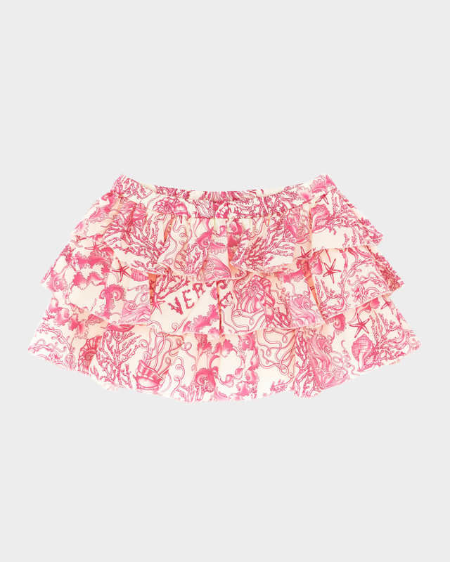 Girl's Underwater Barocco Tiered Poplin Skirt, Size 2-5